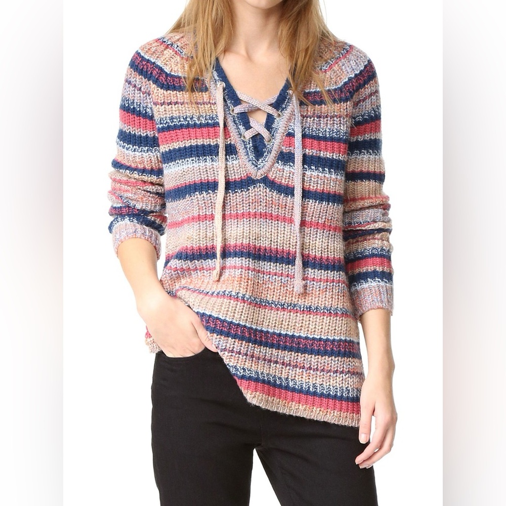 Rebecca Minkoff Striped Lace-Up V-Neck